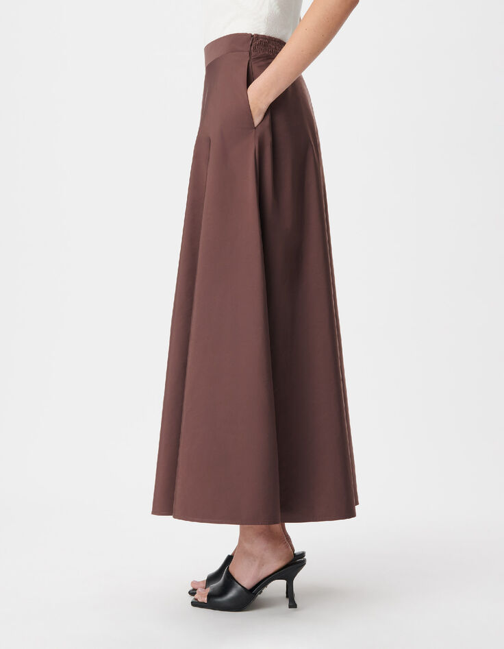 Jupe longue marron en taffetas pour femme-5