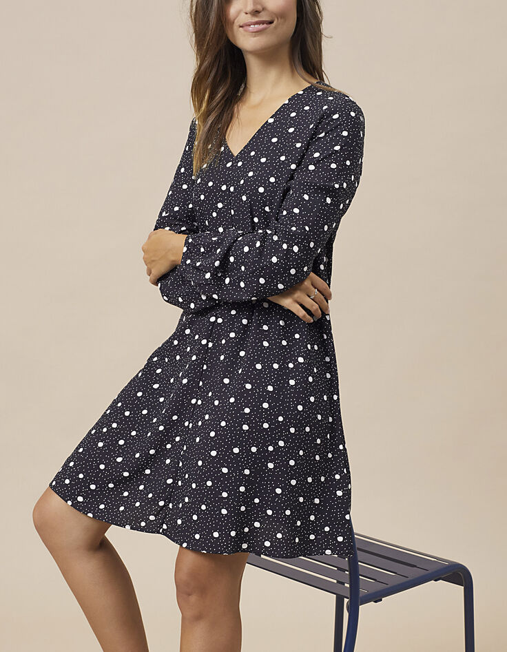 Schwarzes Kleid mit Tupfenprint I.Code-1