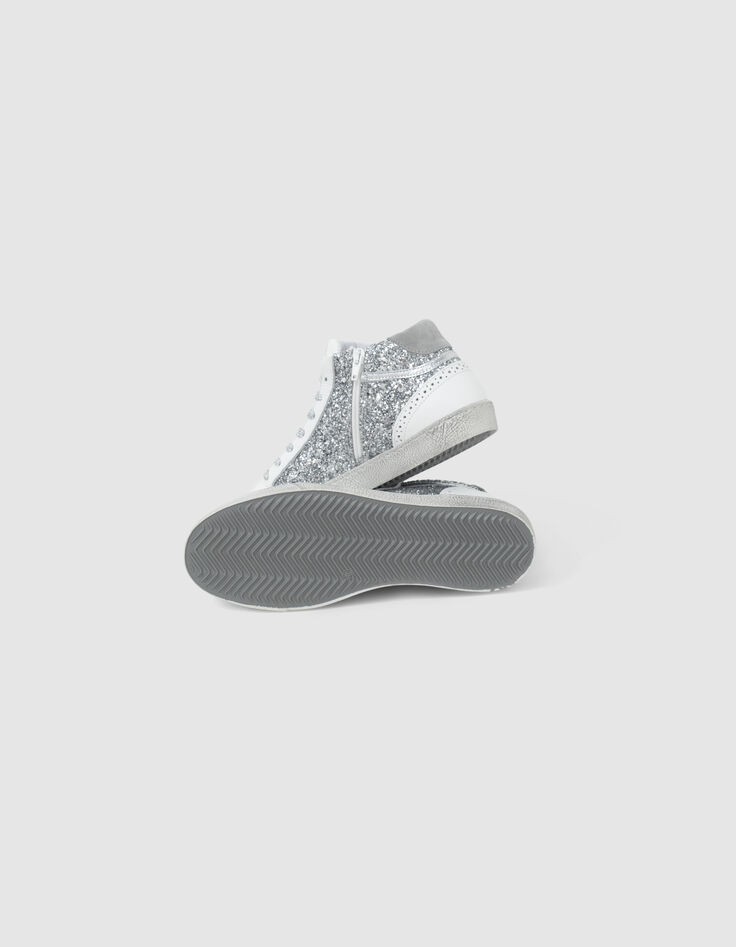Witte leren sneakers met zilverkleurige glitters Dames-5