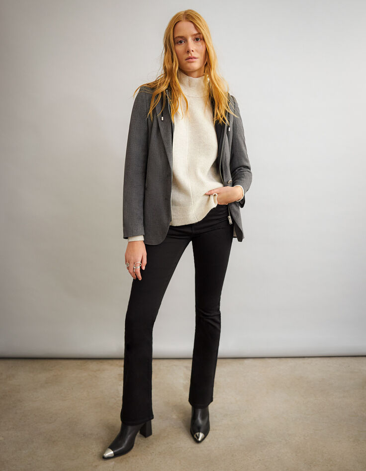 Women’s ecru wool high-neck sweater, buttoned shoulders-6