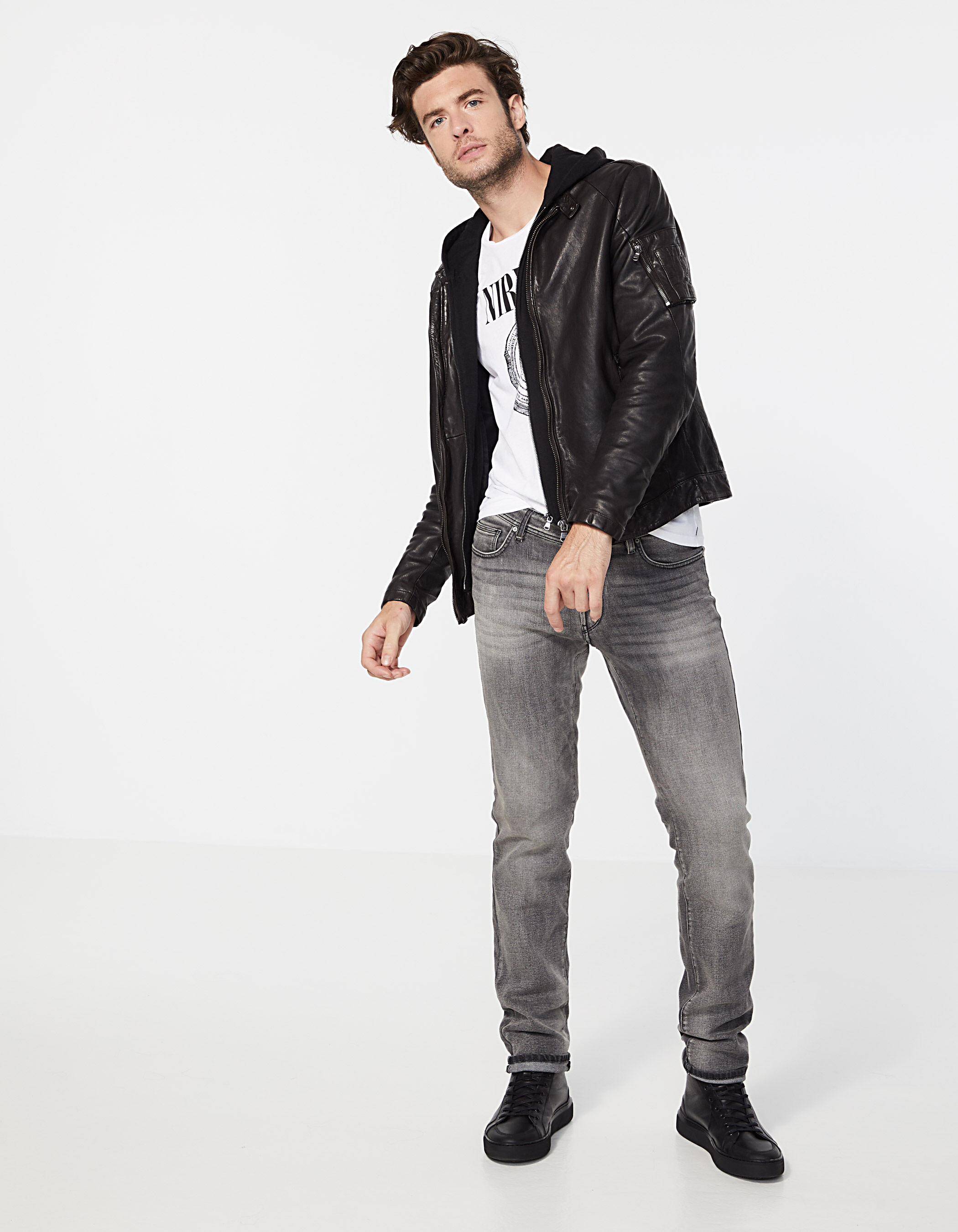 Sweatshirt with leather jacket new arrivals