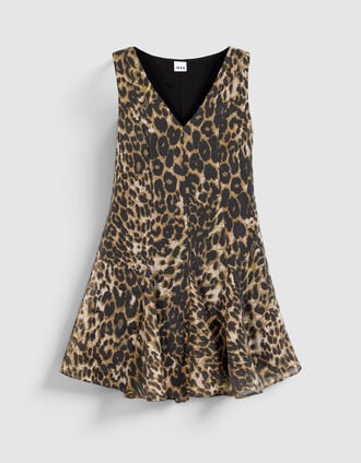 Vestido corto de mujer con estampado de leopardo marr&oacute;n