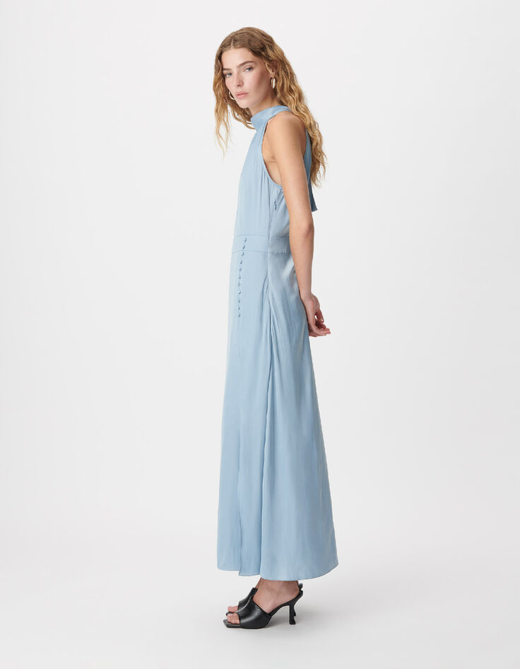 Women's satin sky blue sleeveless maxi dress-3