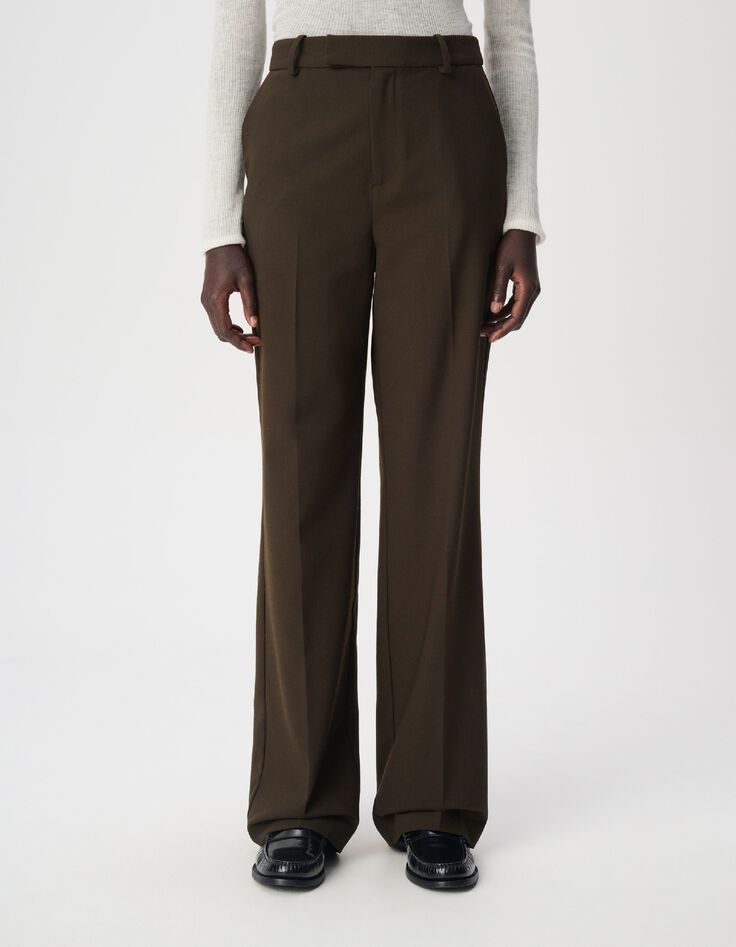 Pantalon de tailleur kaki fa&ccedil;on laine froide Femme-2