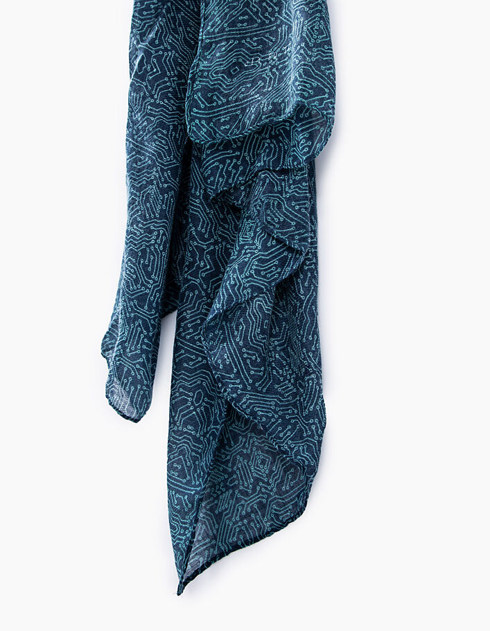 Donkerblauwe sjaal met smaragdgroene schakelingprint Heren - IKKS