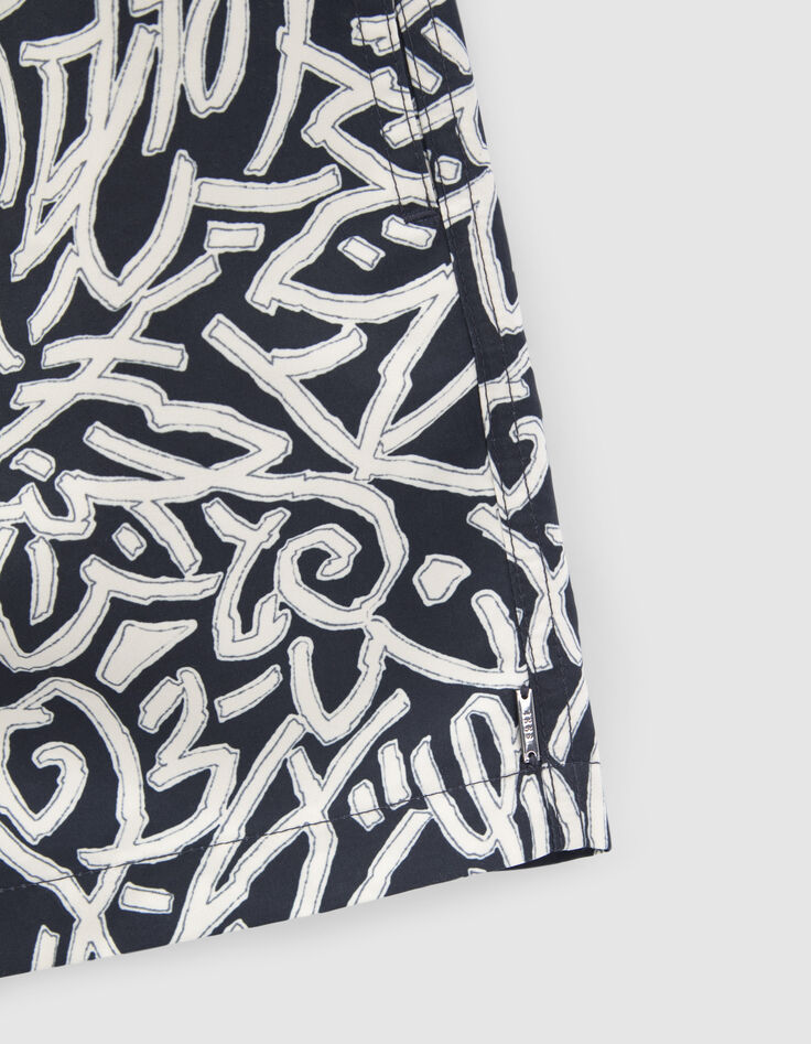 Marineblauwe zwemshort met grafische print Heren-3