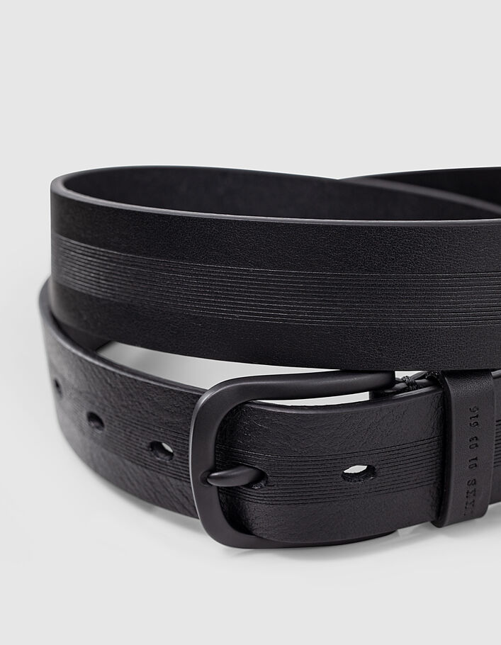 Men's black striped leather belt - IKKS