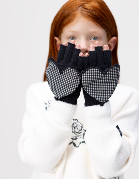 Schwarze Mädchenstrickhandschuhe Patte Herzform - IKKS
