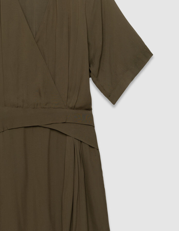 Robe cache-coeur kaki taille drapée Femme-4