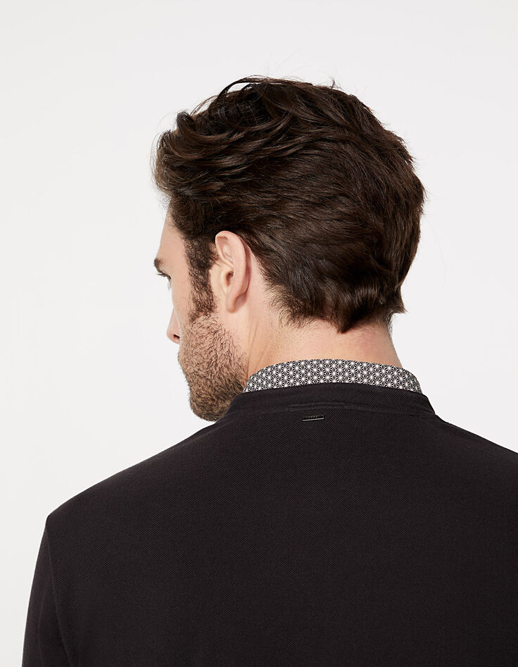 Polo noir à col chemise trompe-l'œil moucharabieh Homme-5