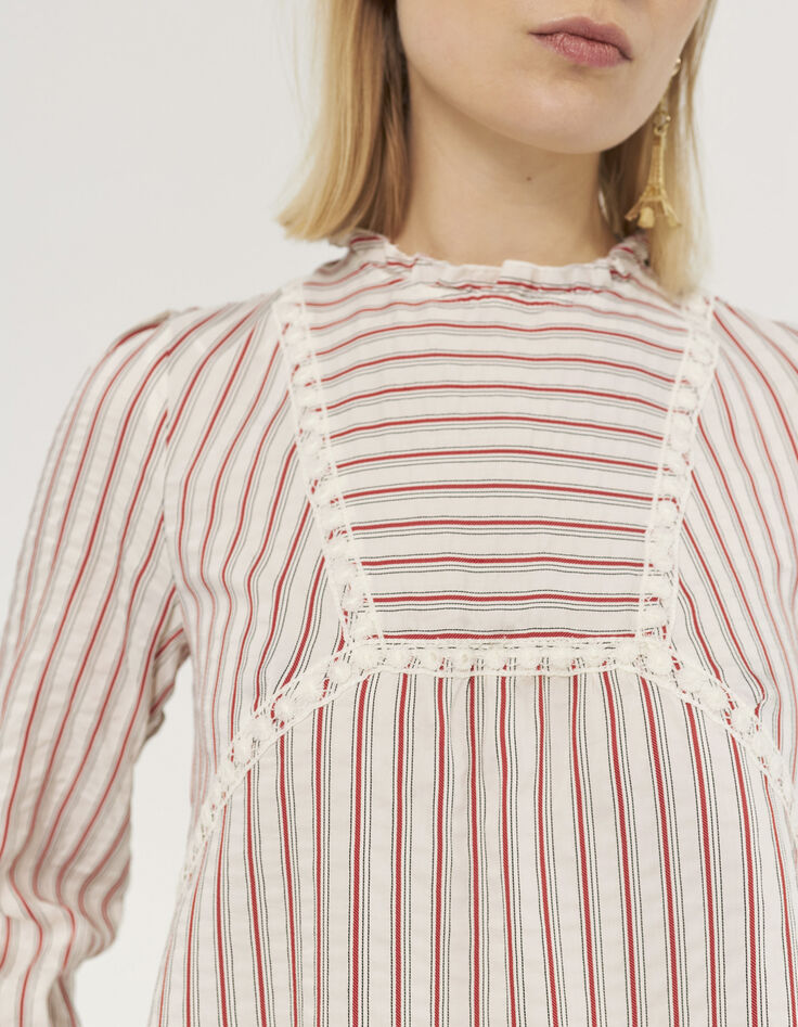 Blouse à rayures et galons de dentelle femme-3