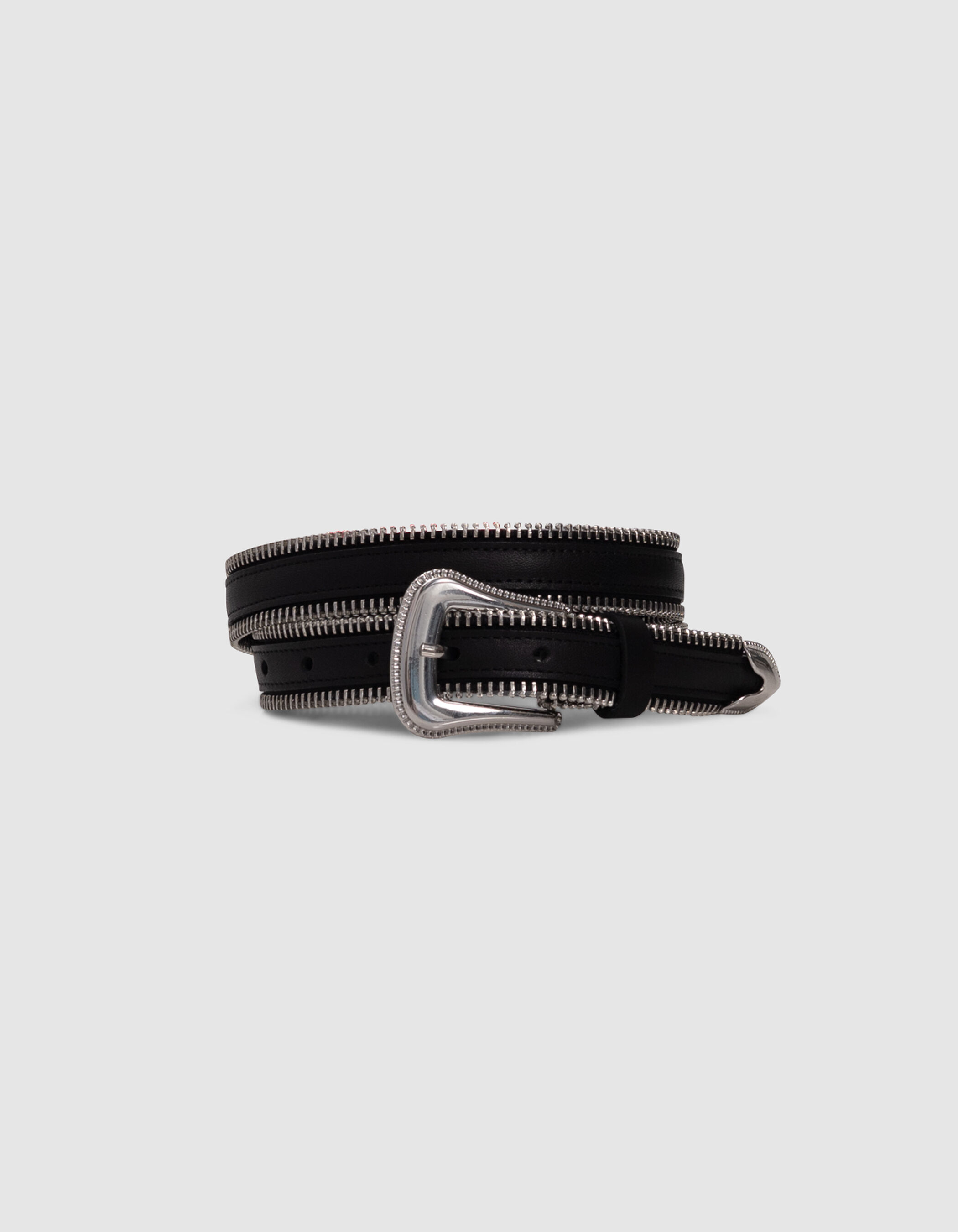 Ceinture noire cuir details zips bout metal Femme IKKS
