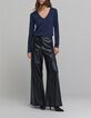 Women's navy lurex knit tee-shirt with curb chain design-1