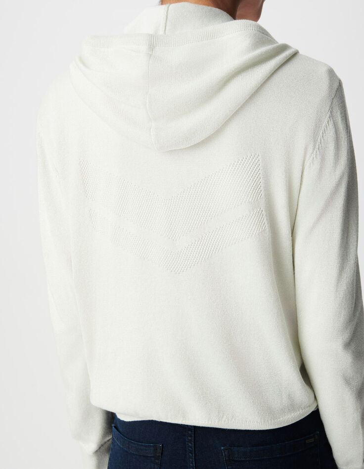 Women's white herringbone knitted cardigan with openwork back-5