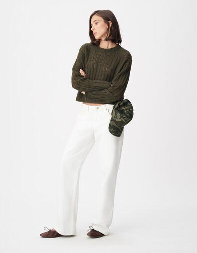Pull manches longues kaki tricot ajour&eacute; Femme - IKKS