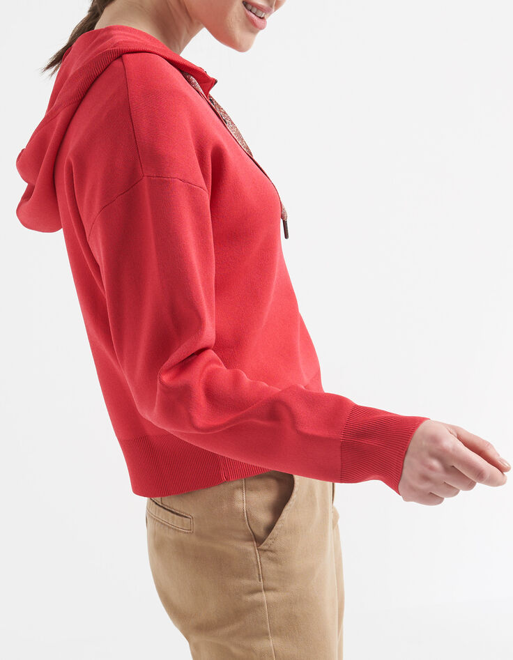 Pull coquelicot tricot à capuche et col zippé I.Code-1 Pull coquelicot tricot à capuche et col zippé I.Code-1