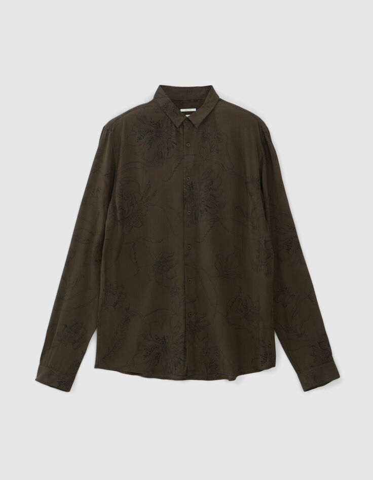 Men's khaki maxi flower print SLIM shirt-6