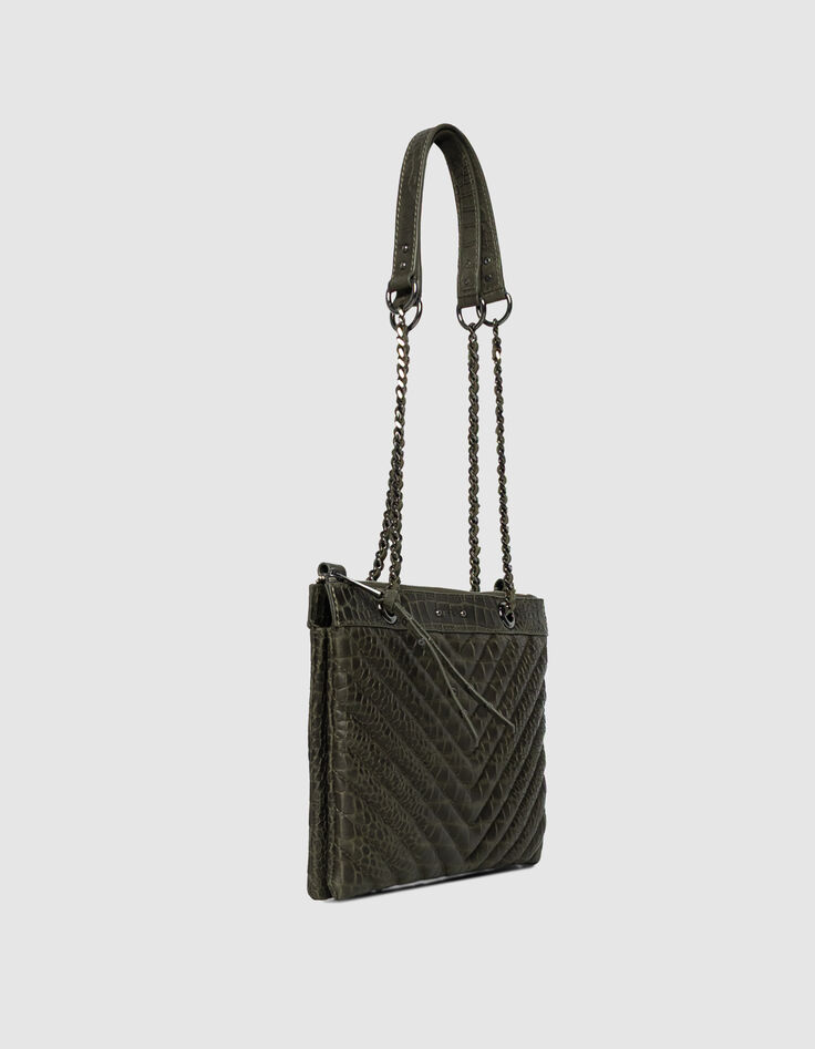 Women’s khaki croc-look leather 1440 Reporter clutch bag-3 Women’s khaki croc-look leather 1440 Reporter clutch bag-3