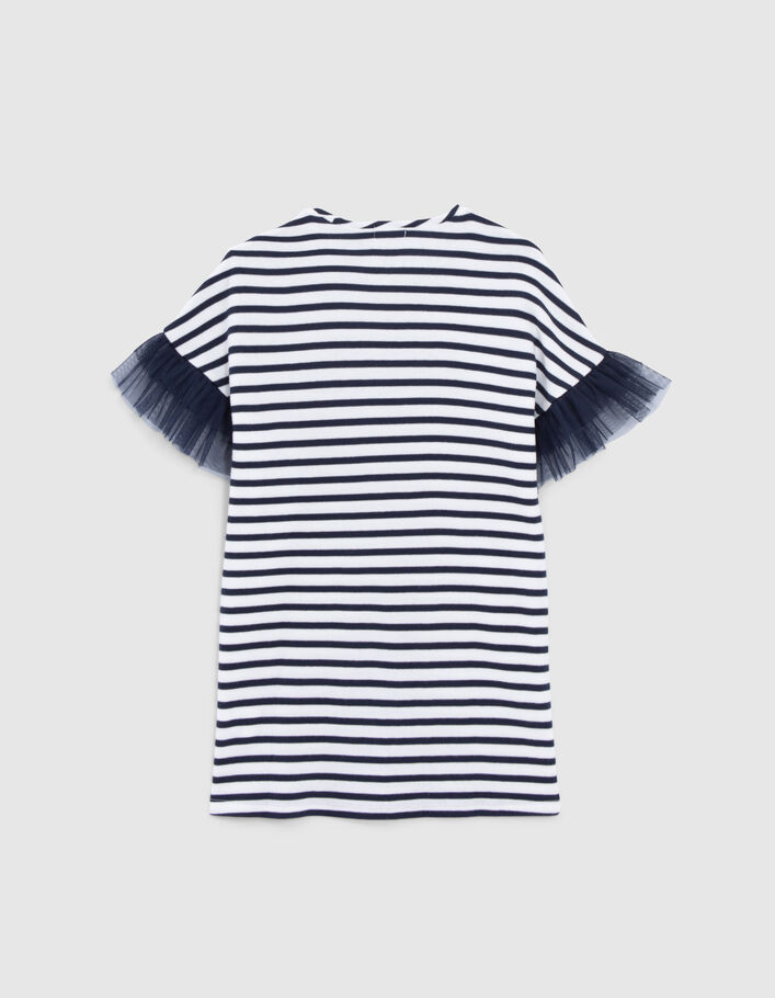 Girls’ sailor-stripe cotton dress, SMILEYWORLD tulle sleeves - IKKS