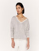 Pull col V écru et fibre métallique motif python femme-1