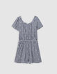 Combishort noir imprimé vichy et fleurs fille-4