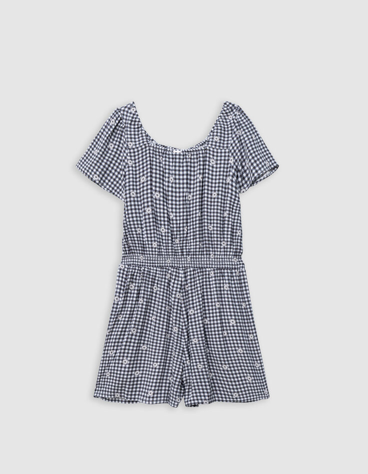 Combishort noir imprimé vichy et fleurs fille-4