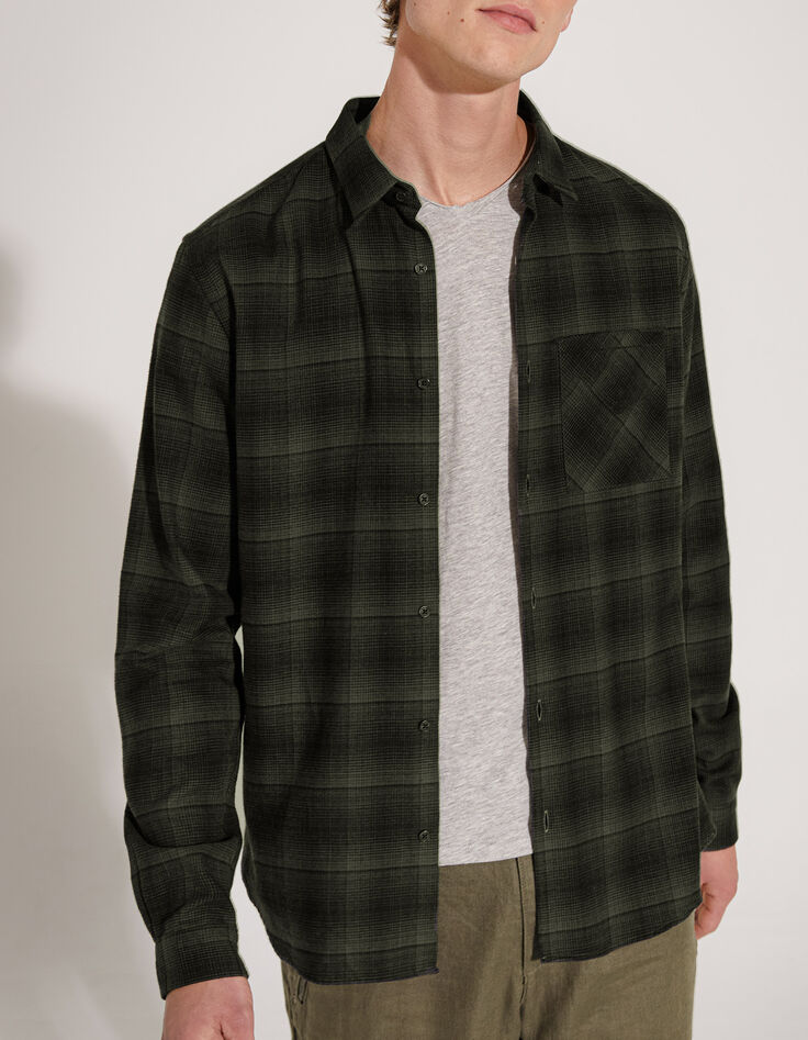 Camisa REGULAR caqui cuadros Hombre-2
