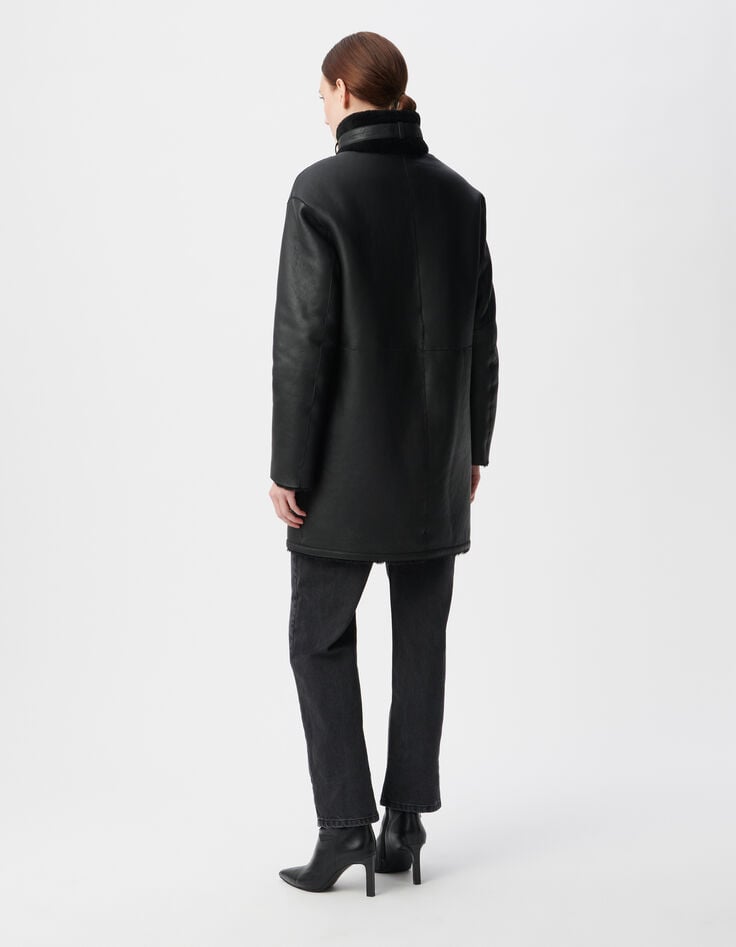 Manteau noir mi-long peau retournée Femme-3