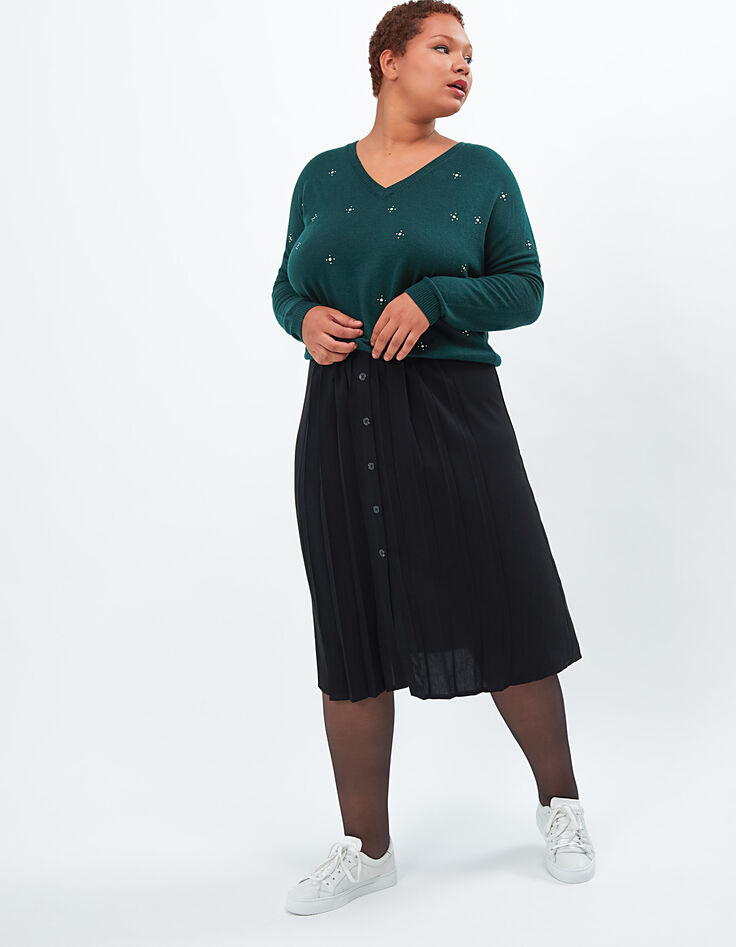 I.Code black pleated midi skirt with gold belt-6