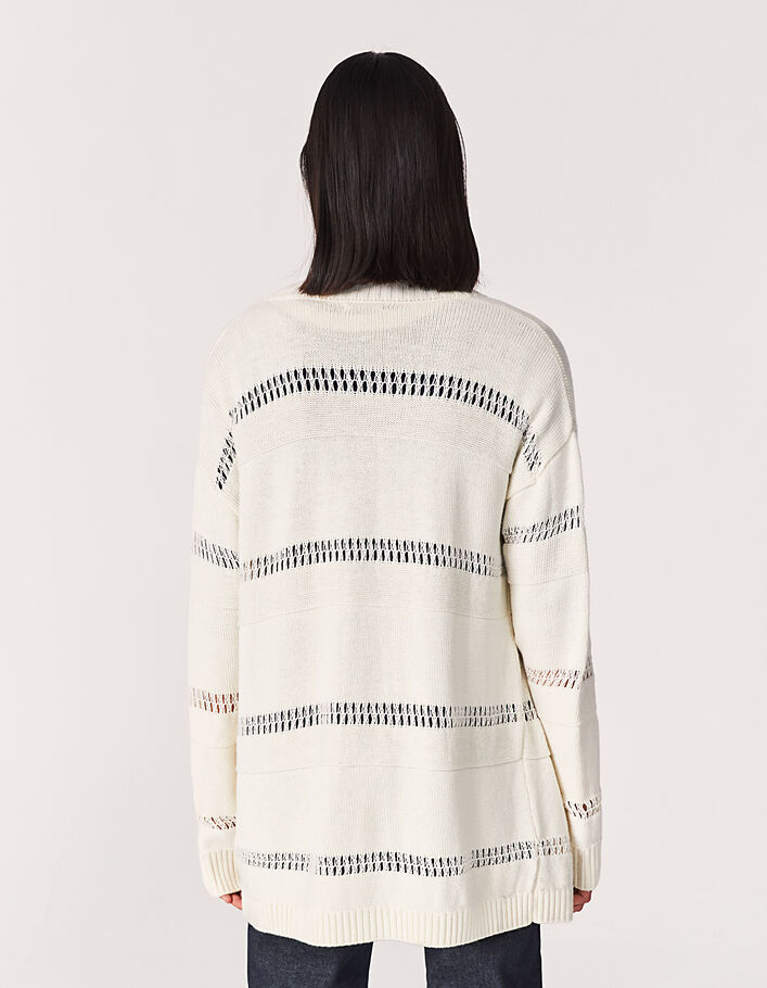 Lange Damenstrickjacke mit Streifen aus Fallmaschen-3