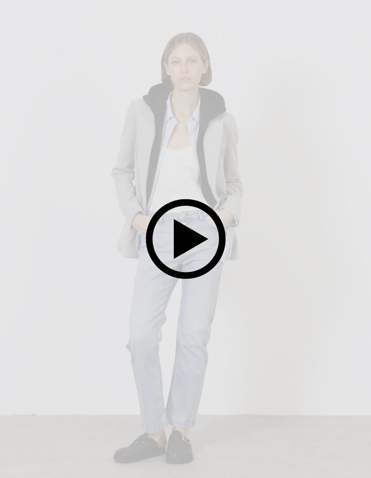 Blazer gris parementure à capuche noire Femme-8