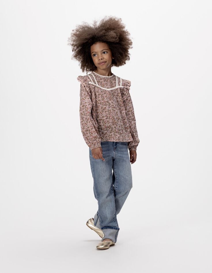 Blouse rose imprimé fleurs d'automne fille-1 Blouse rose imprimé fleurs d'automne fille-1