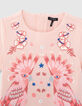 Roze jurk geborduurd papegaaien en spiegels fluogaren-2