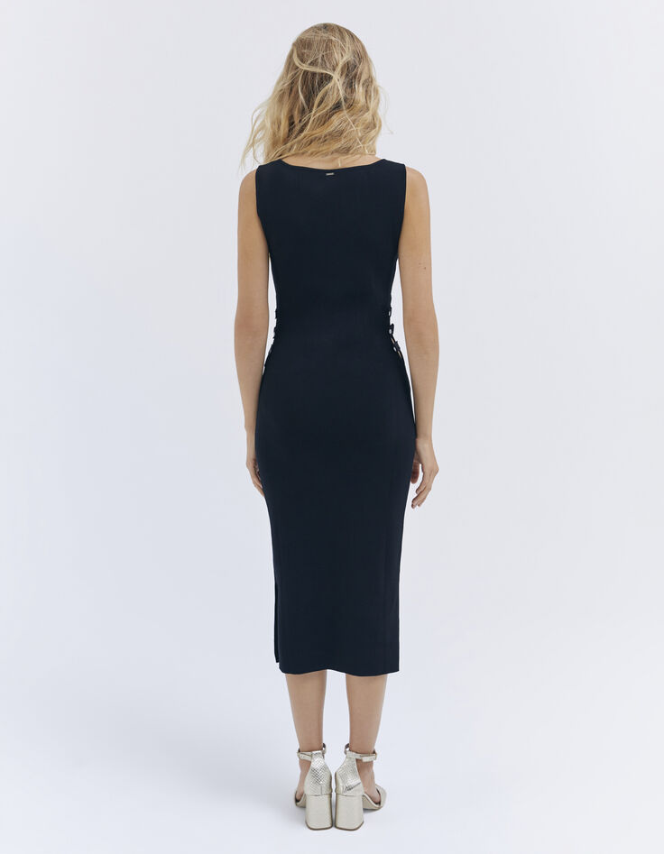 Women’s black long knit tube-dress open down sides-2
