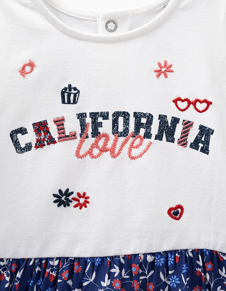 Robe bi matière blanc et navy imprimé bébé fille-2 Robe bi matière blanc et navy imprimé bébé fille-2