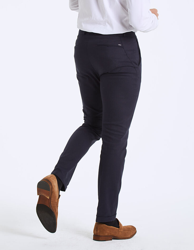 Men&rsquo;s navy diamond Jacquard suit trousers-3