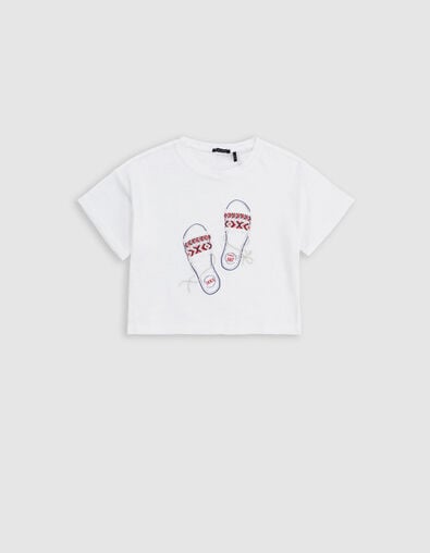 Wei&szlig;es M&auml;dchen-T-Shirt, Sandalen mit Stickerei - IKKS