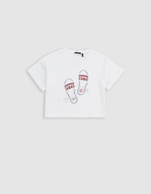 Weißes Mädchen-T-Shirt, Sandalen mit Stickerei - IKKS