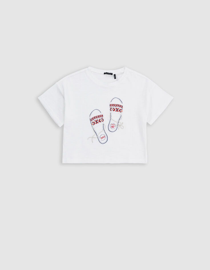 Weißes Mädchen-T-Shirt, Sandalen mit Stickerei-3