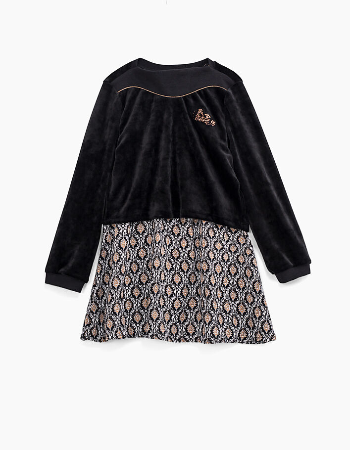 Zwarte 2-in-1 jurk met kasjmierprint en sweater meisjes - IKKS