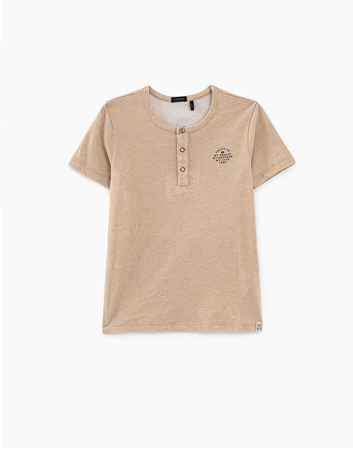 Boys’ beige marl buttoned T-shirt with embroidered back - IKKS