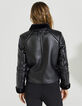 Veste courte noire en cuir et fourrure alternative femme-3