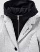 Girls’ grey coat with removable hood-facing-2