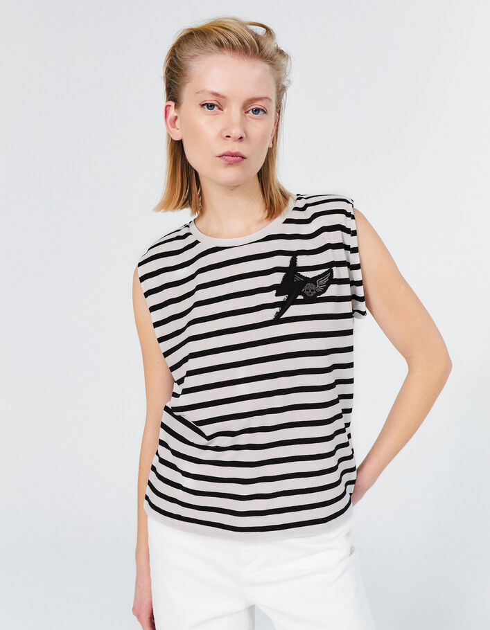 Women’s ecru sailor top with black stripes and epaulets-1