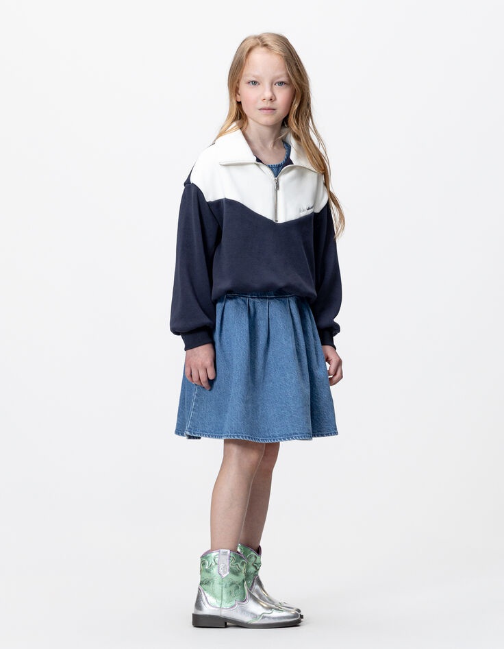 2-in-1-Mädchenjeanskleid Sweatshirt mit Troyerkragen-1 2-in-1-Mädchenjeanskleid Sweatshirt mit Troyerkragen-1