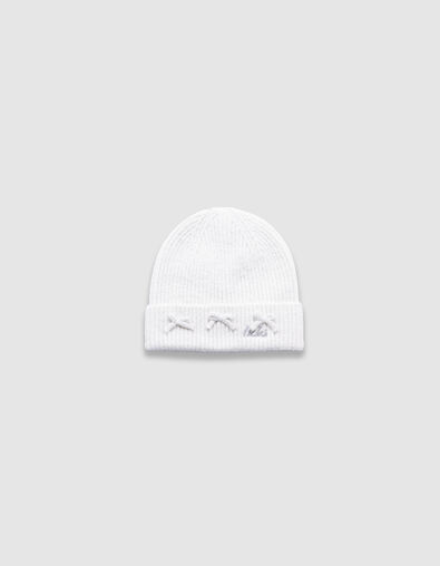 Girls’ white glittery knit beanie with bow - IKKS