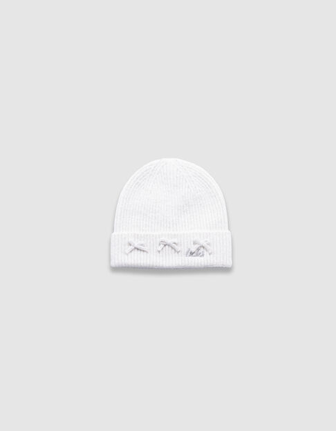 Bonnet blanc tricot pailleté et noeud fille - IKKS