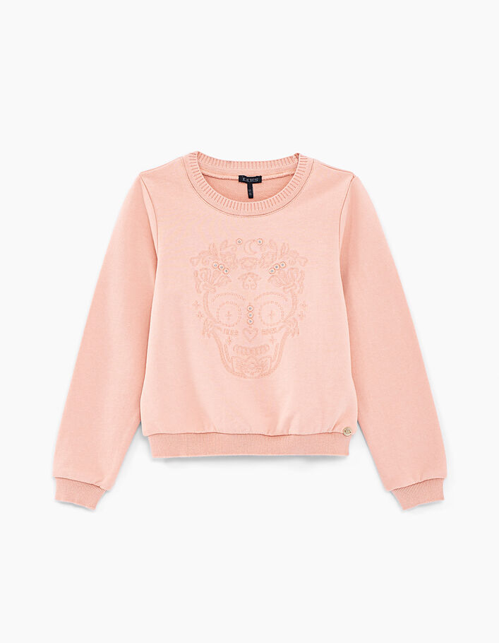 Baby girls' powder pink embroidered skull sweatshirt - IKKS