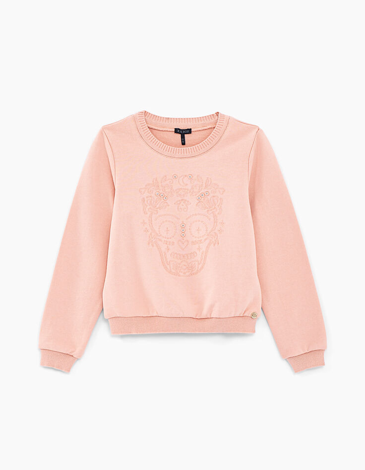 Baby girls' powder pink embroidered skull sweatshirt-2 Baby girls' powder pink embroidered skull sweatshirt-2