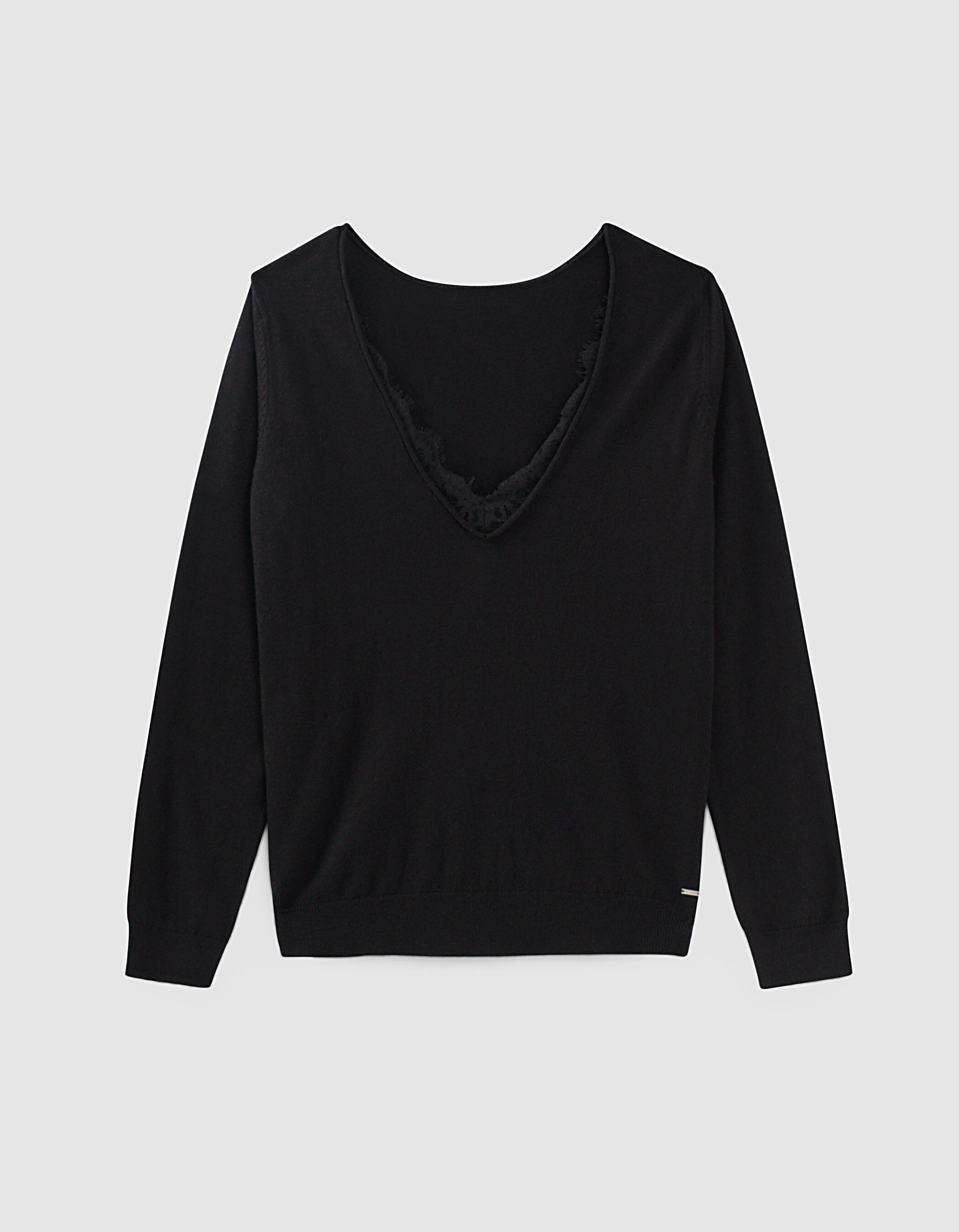 black lace touch knit V-neck sweater